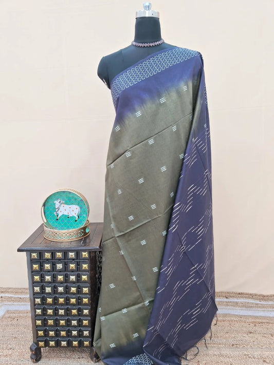 Traditional Mehendi Green Pure Bamboo Silk Saree 