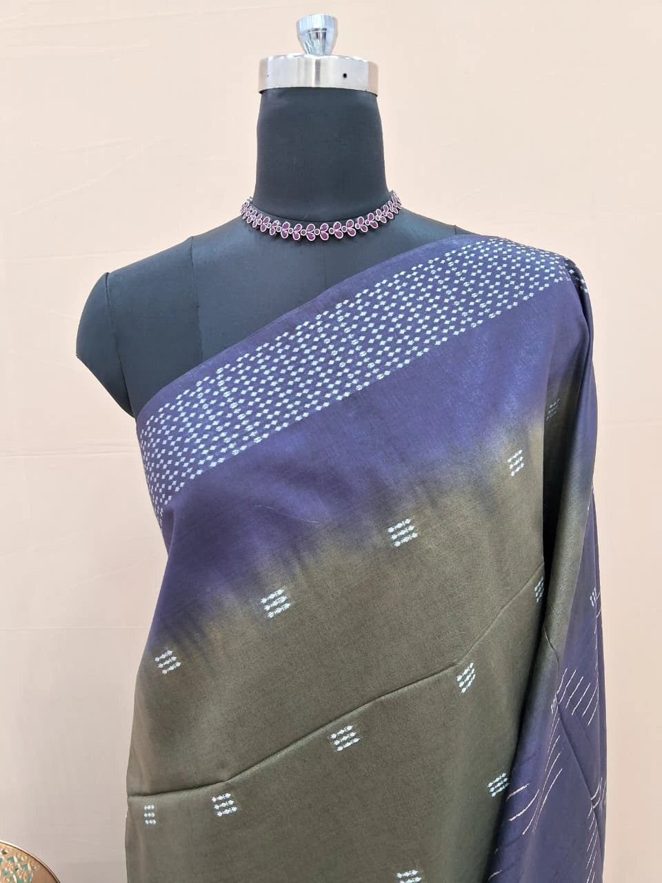 Traditional Mehendi Green Pure Bamboo Silk Saree 1