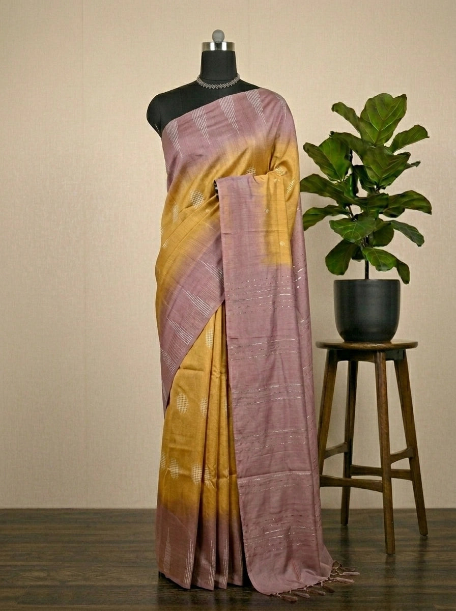 Luxury Mango Yellow Bamboo Silk Saree 