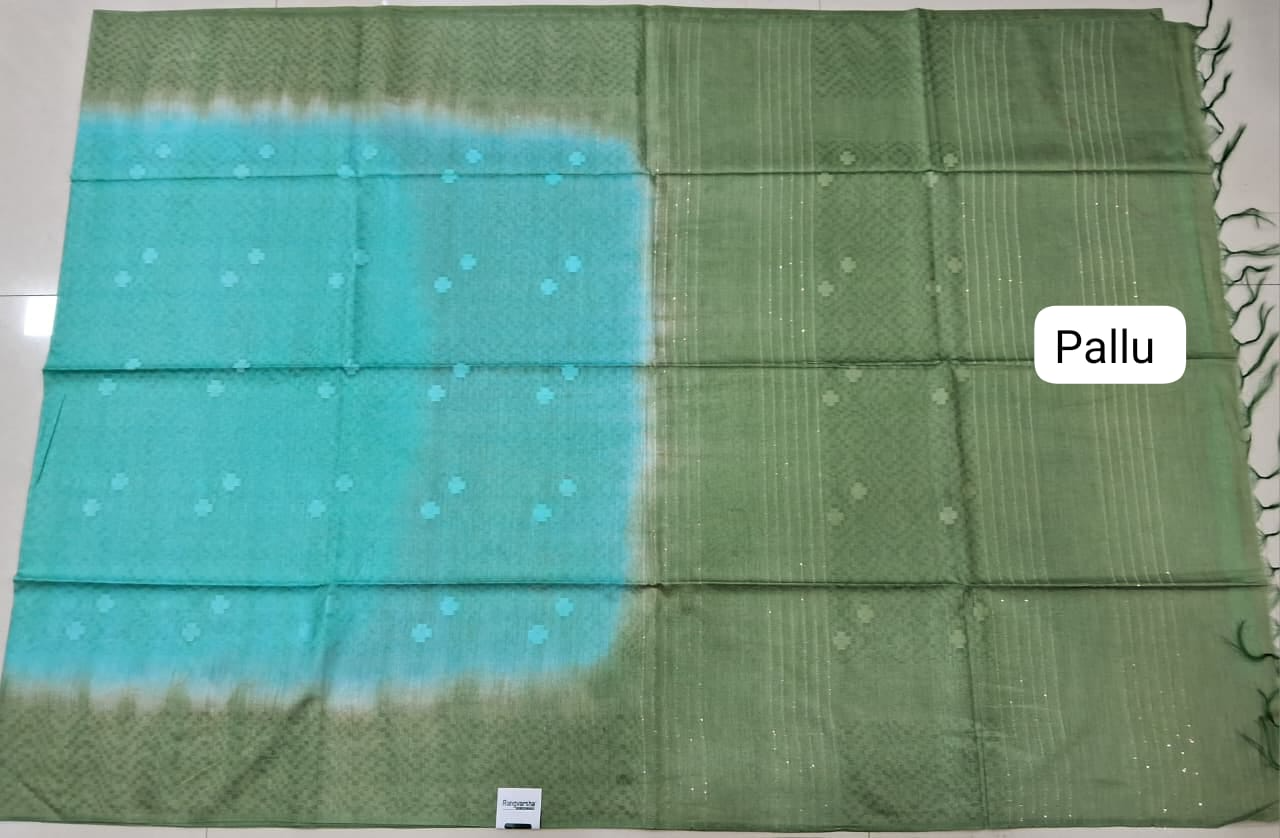 Sea Blue Bamboo Silk Saree Pallu