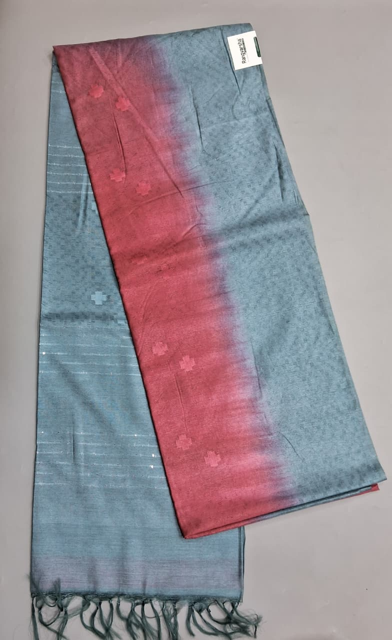 Rust Red Bamboo Silk Saree 