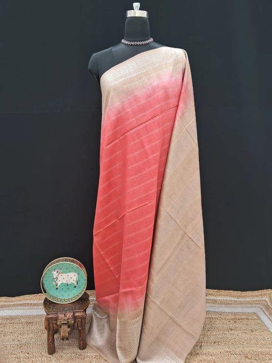 Peach Pink Bamboo Silk Saree 