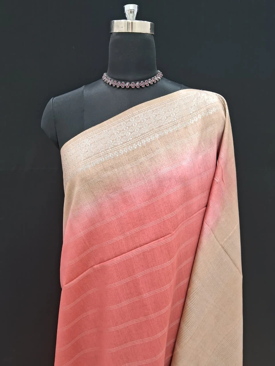 Peach Pink Bamboo Silk Saree 1