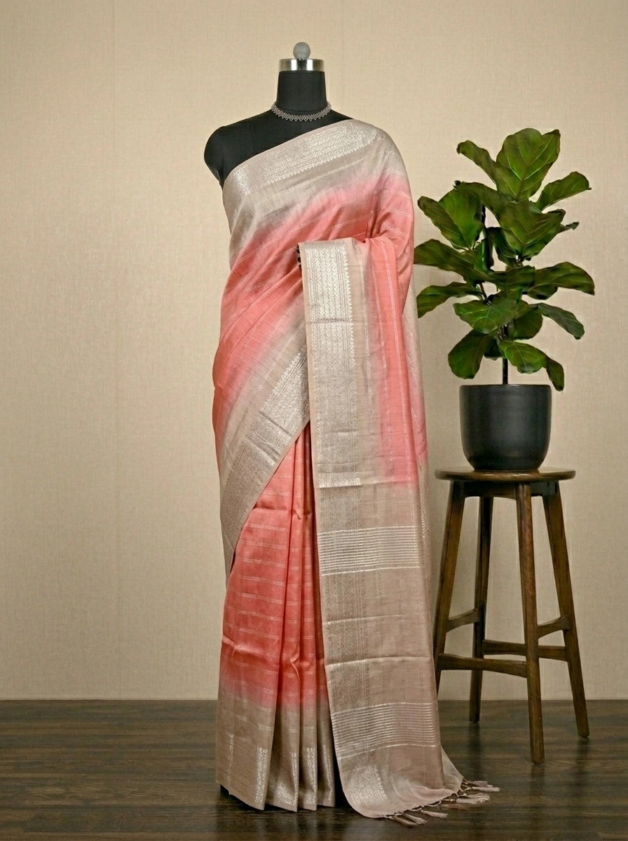 Peach Pink Bamboo Silk Saree 