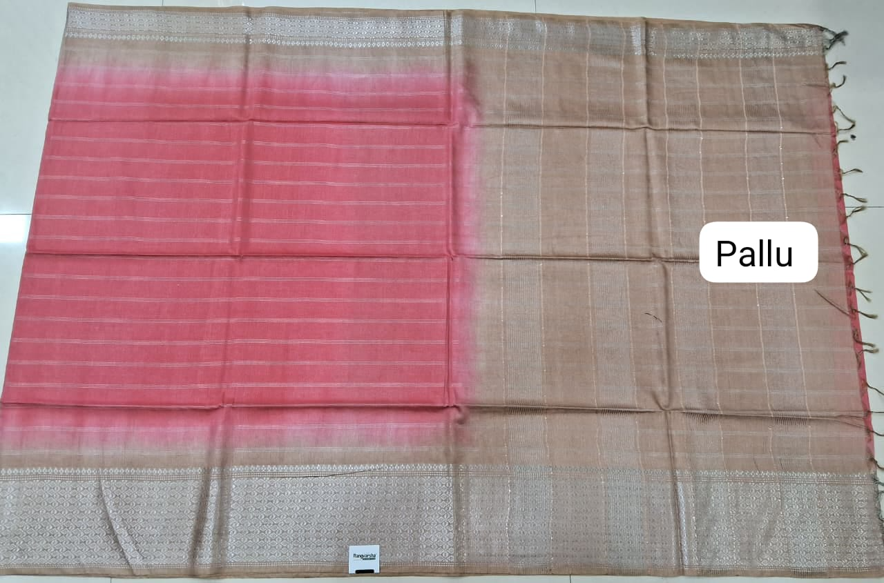 Peach Pink Bamboo Silk Saree Pallu