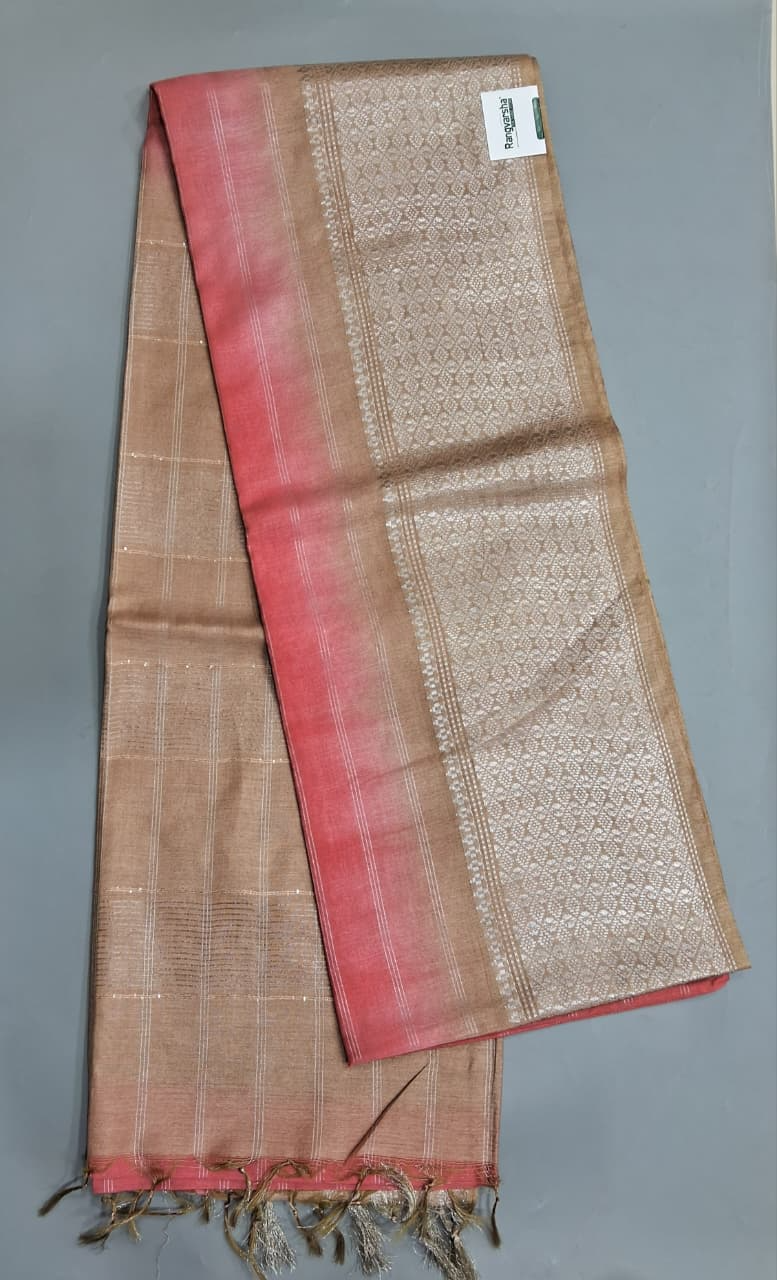 Peach Pink Bamboo Silk Saree