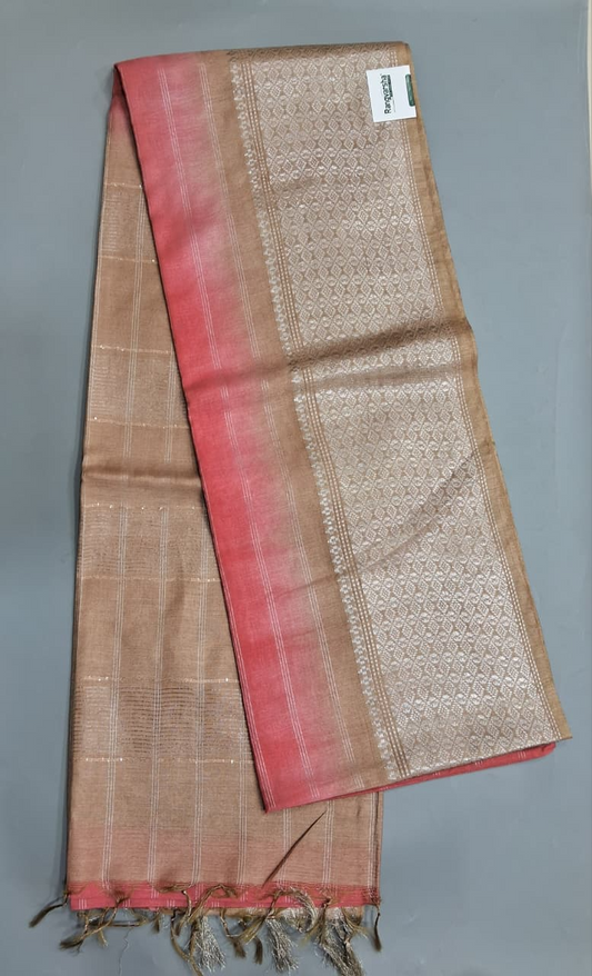 Peach Pink Bamboo Silk Saree