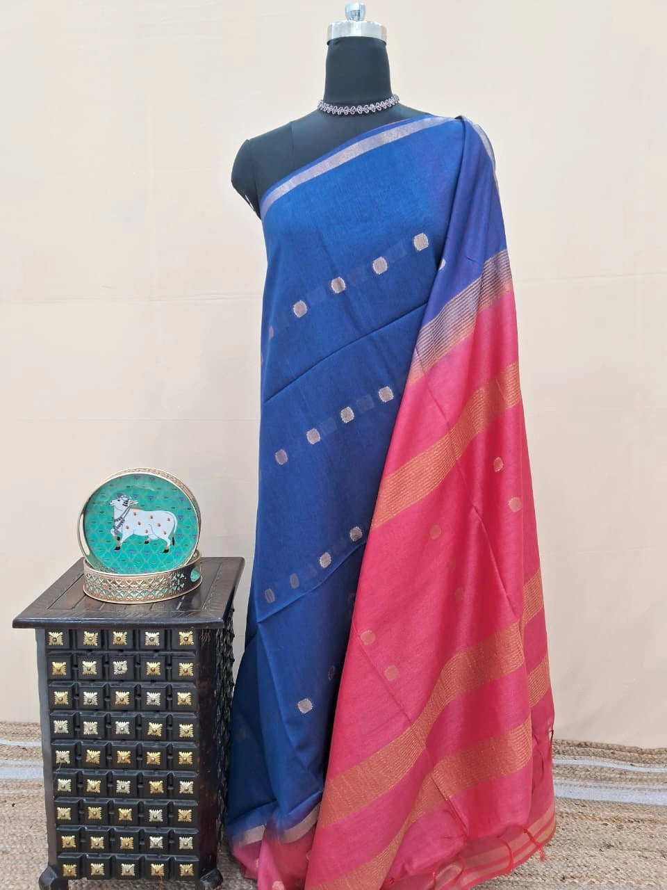 Elegant Blue Bamboo Silk Saree 