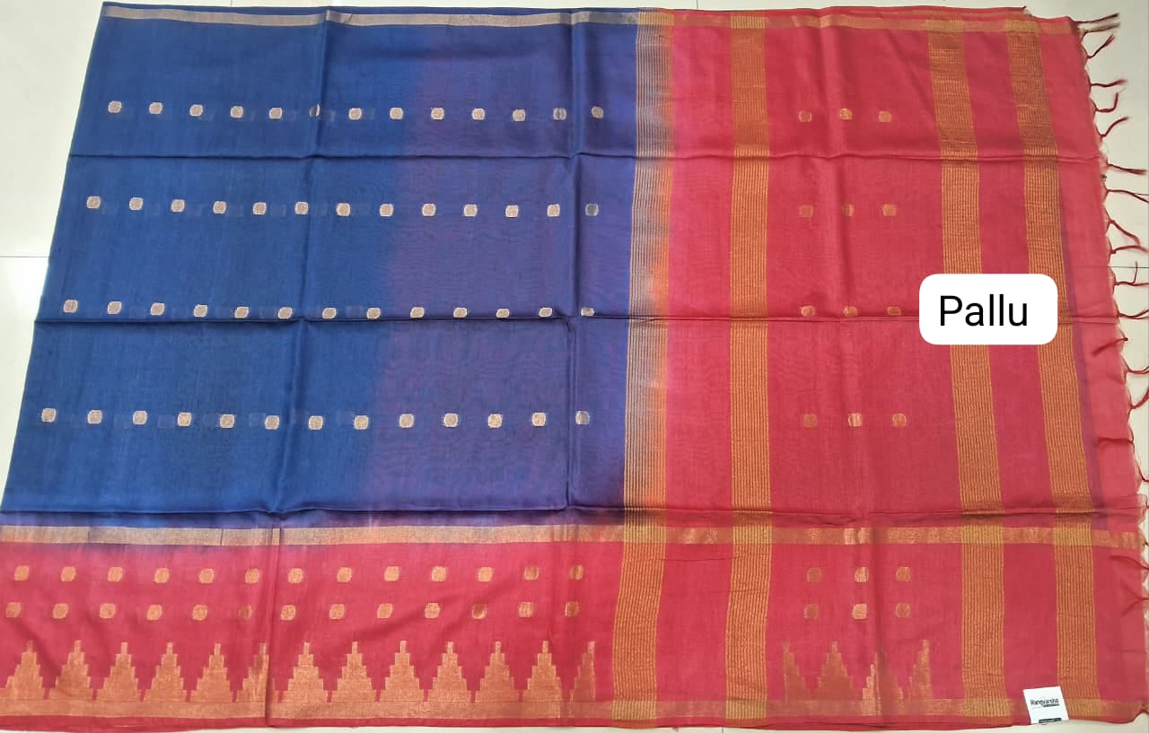 Elegant Blue Bamboo Silk Saree Pallu