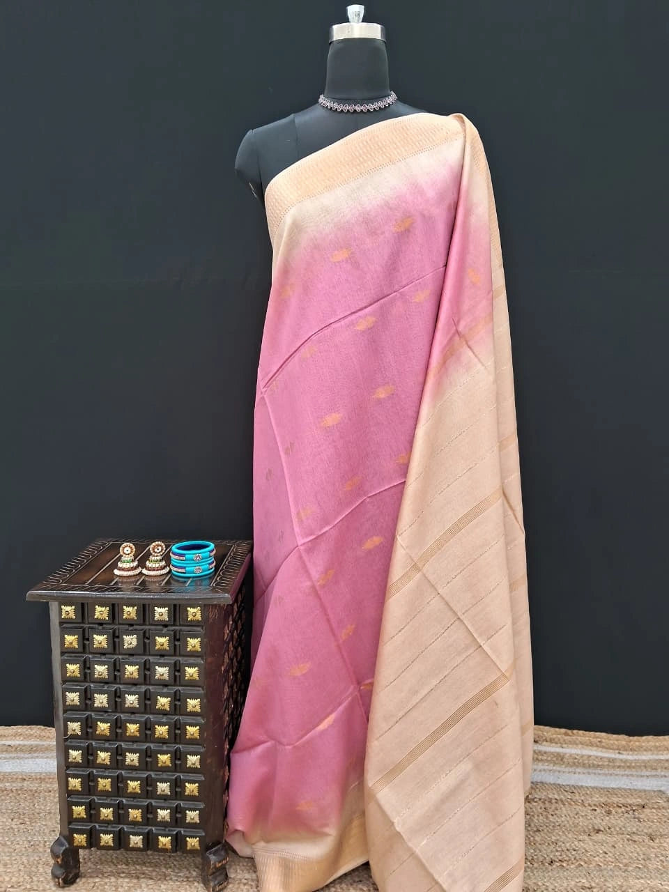 Baby Pink Bamboo Silk Saree 