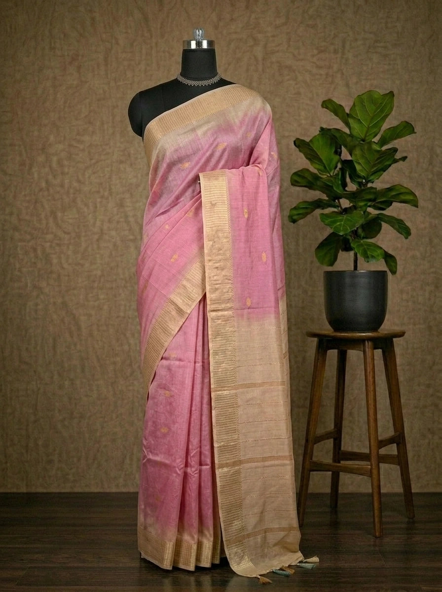 Baby Pink Bamboo Silk Saree 