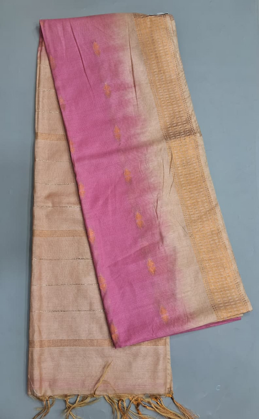 Baby Pink Bamboo Silk Saree 