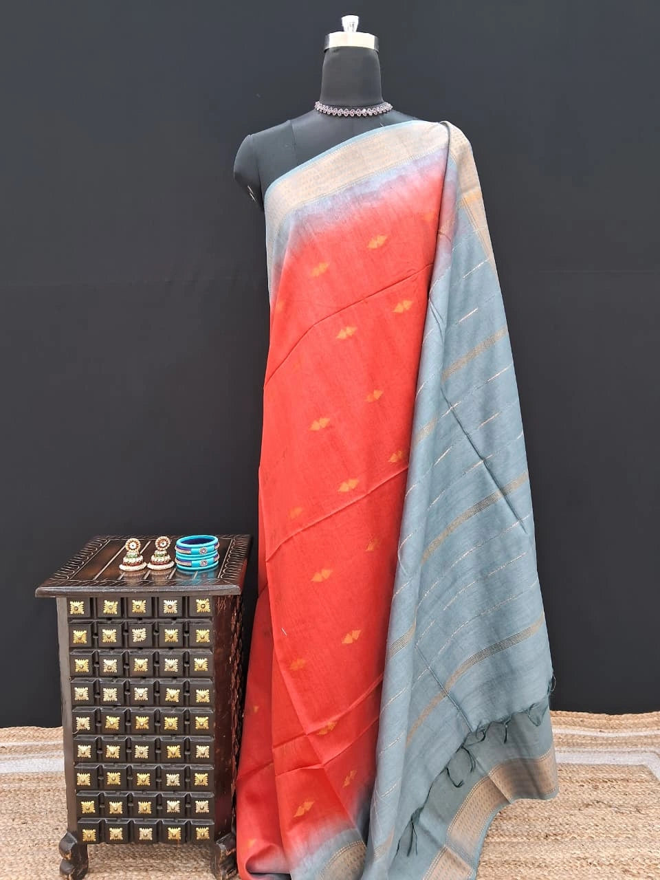 Rich Red Bamboo Silk Saree 