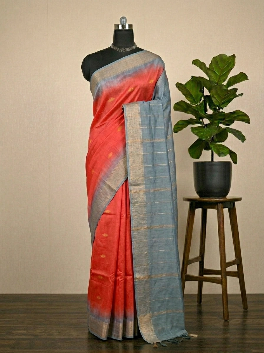 Rich Red Bamboo Silk Saree 