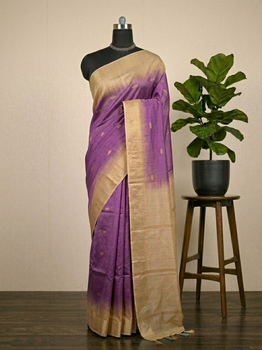 Charming Purple Bamboo Silk Saree 