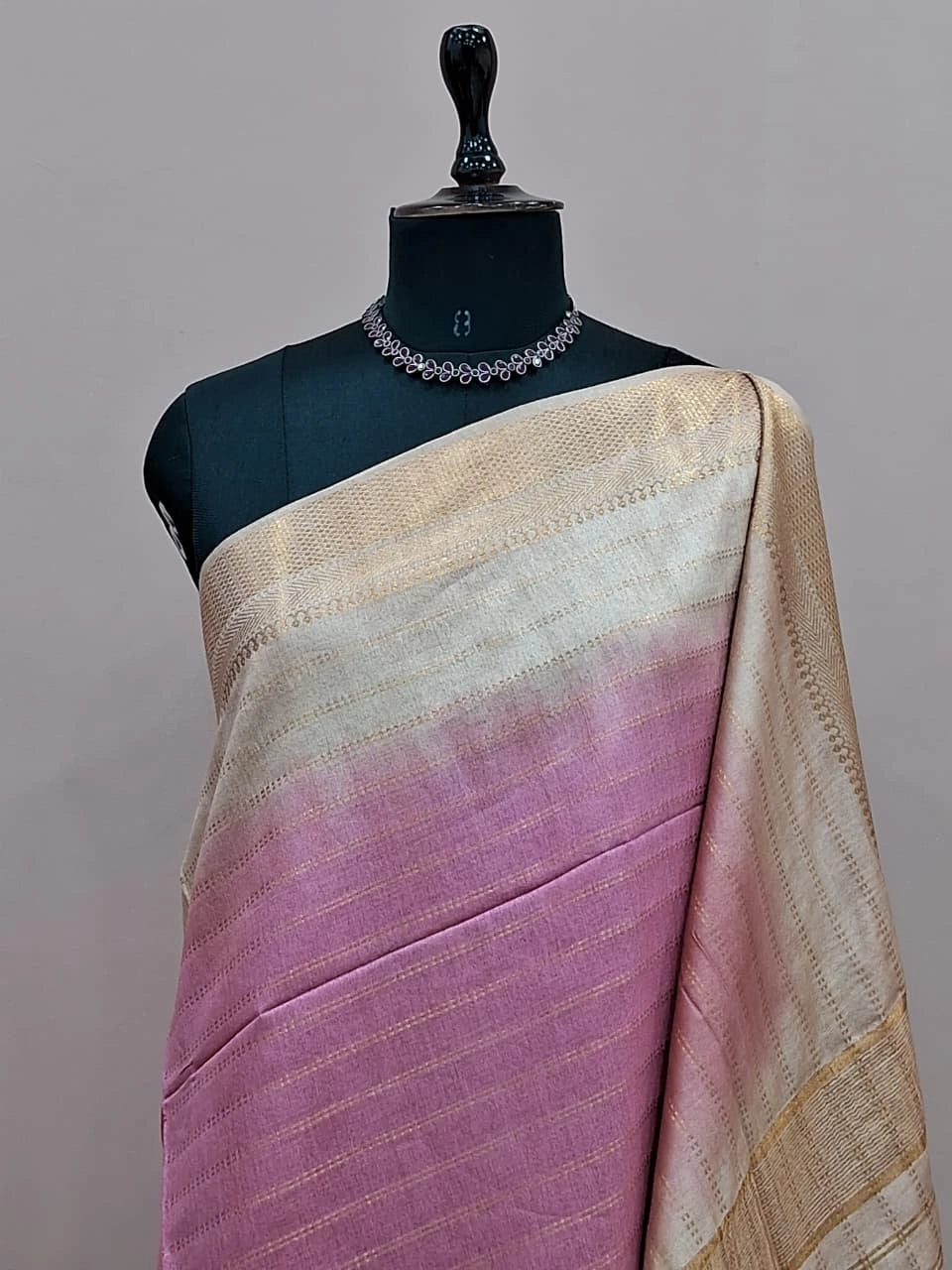 Baby Pink Bamboo Silk Saree 1