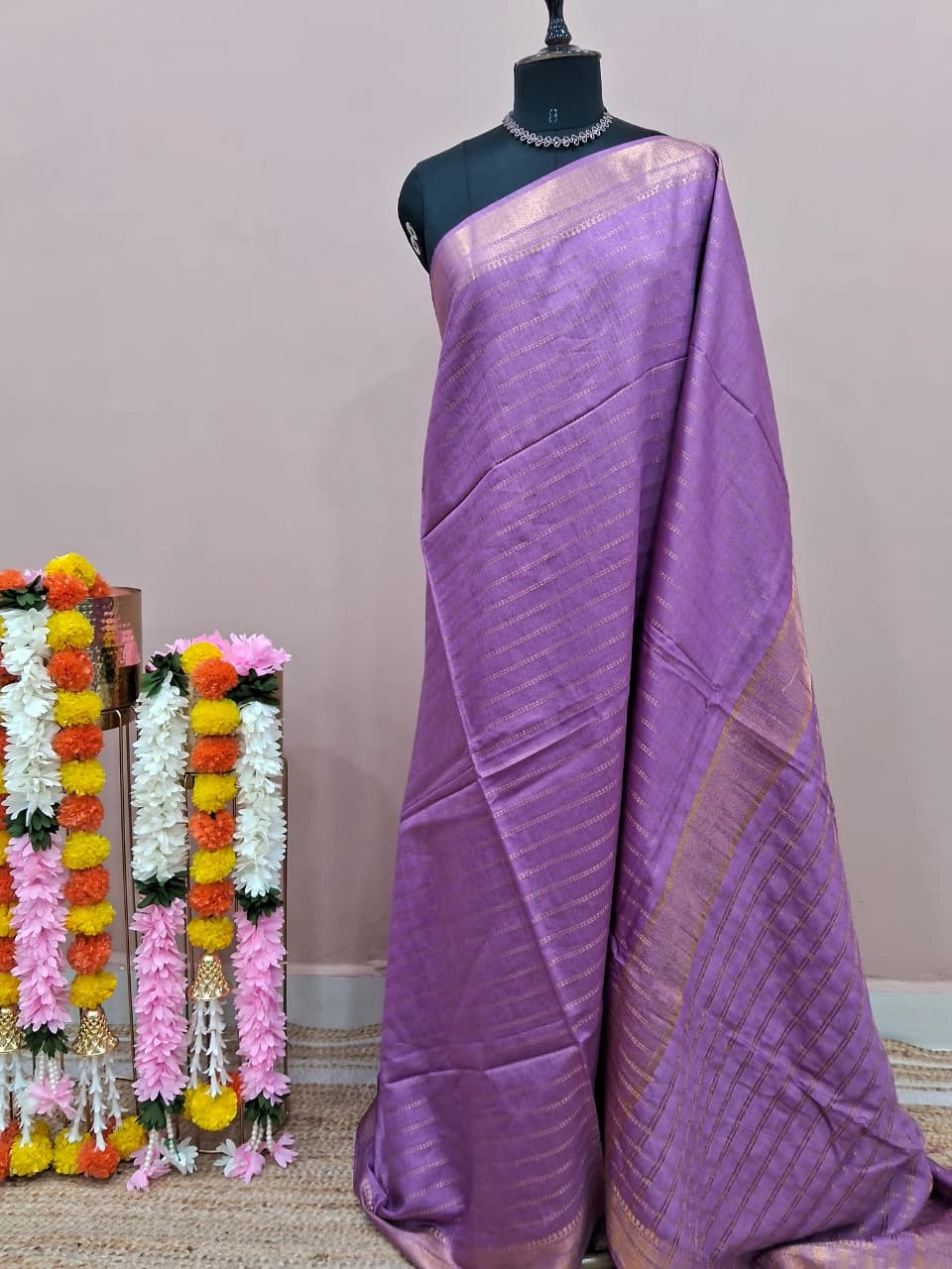 Lavender Bamboo Silk Saree 1