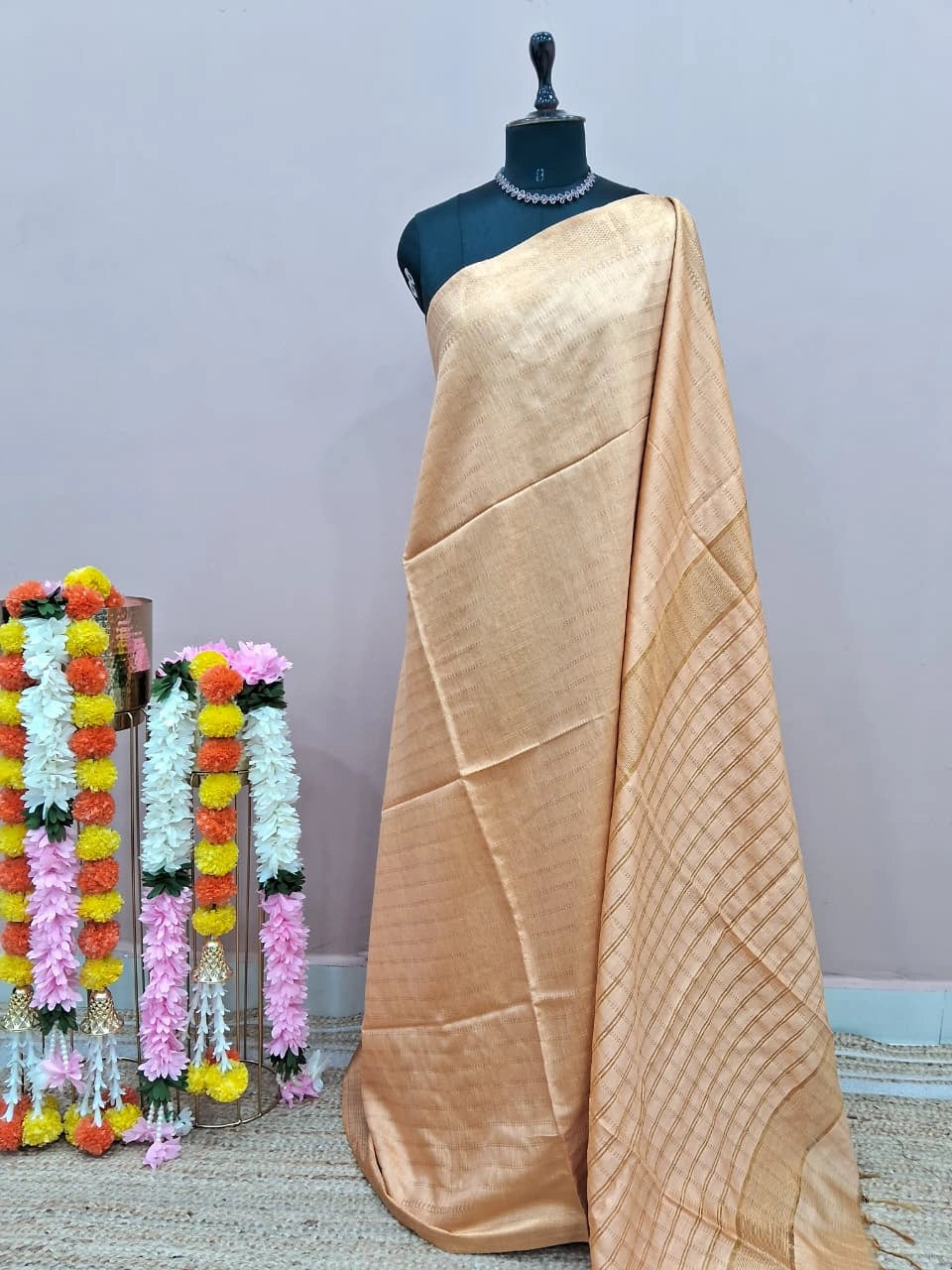 Dark Beige Bamboo Silk Saree