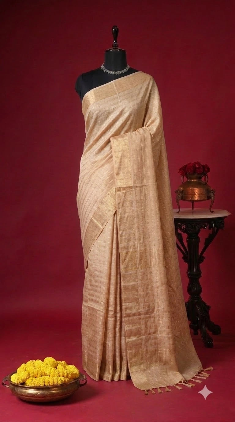 Dark Beige Bamboo Silk Saree