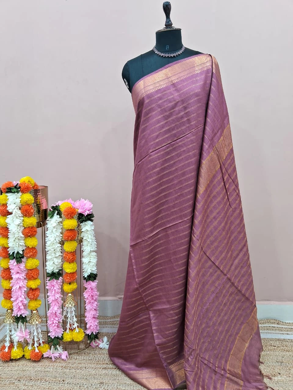 Dark Onion Pink Bamboo Silk Saree