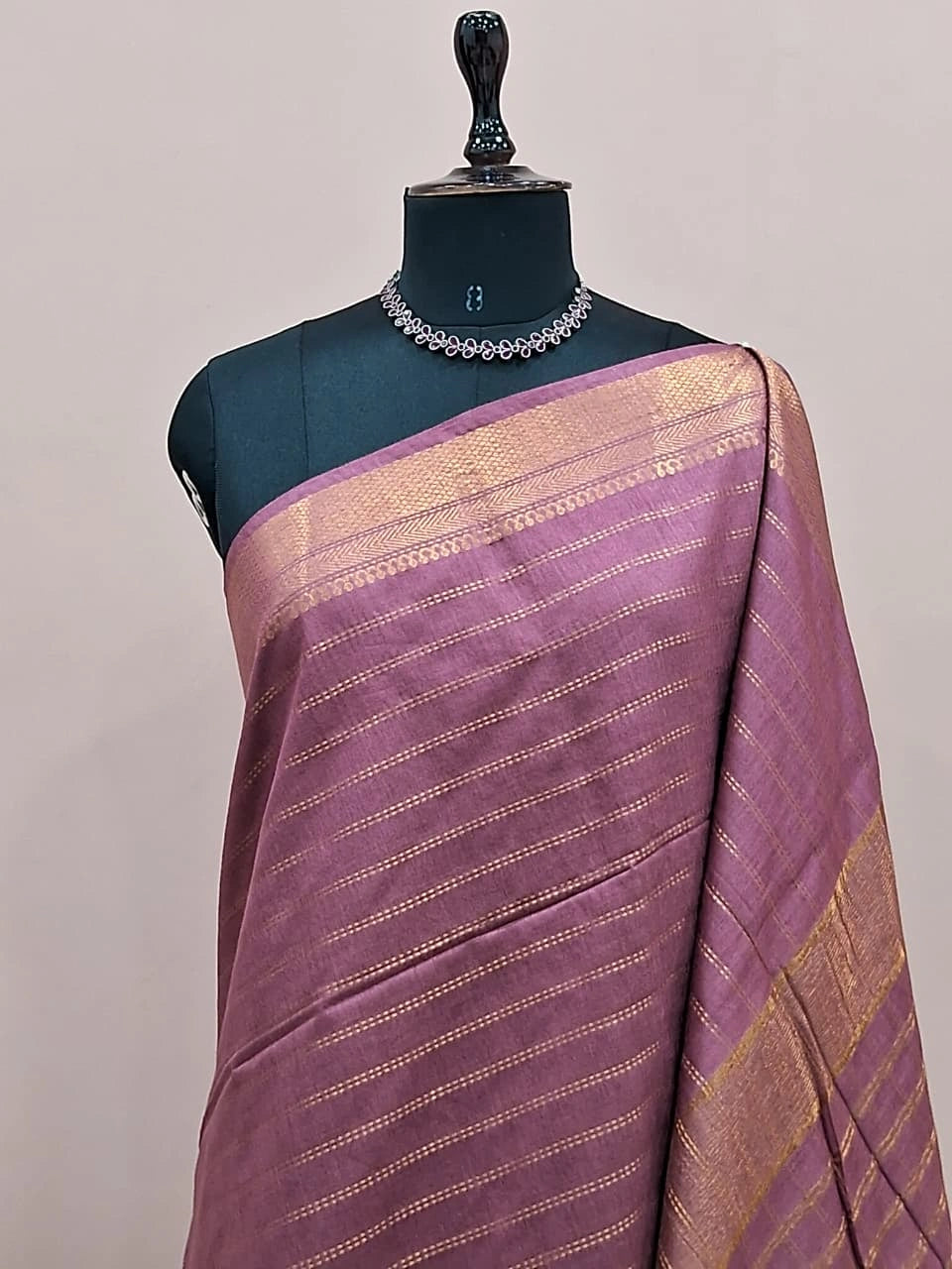 Dark Onion Pink Bamboo Silk Saree 1