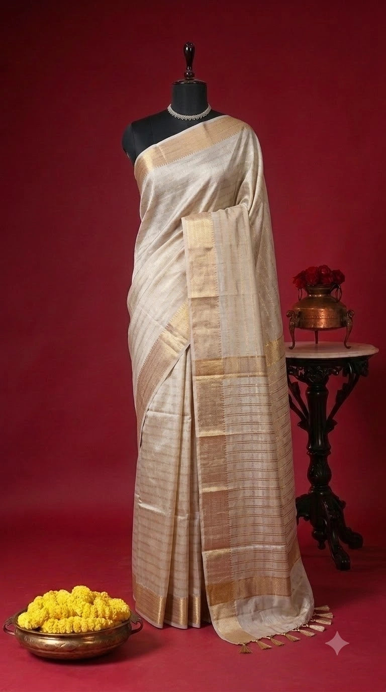 Beige Pink Bamboo Silk Saree