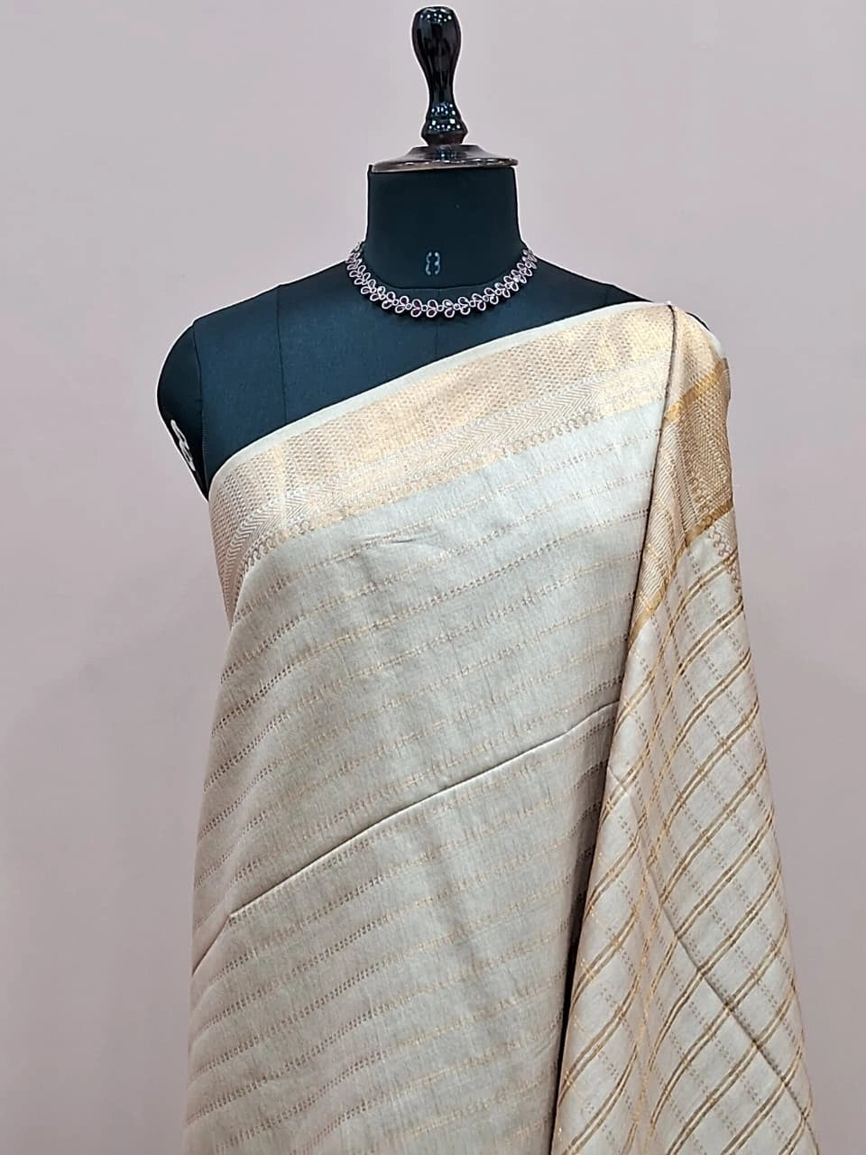 Beige Pink Bamboo Silk Saree 1