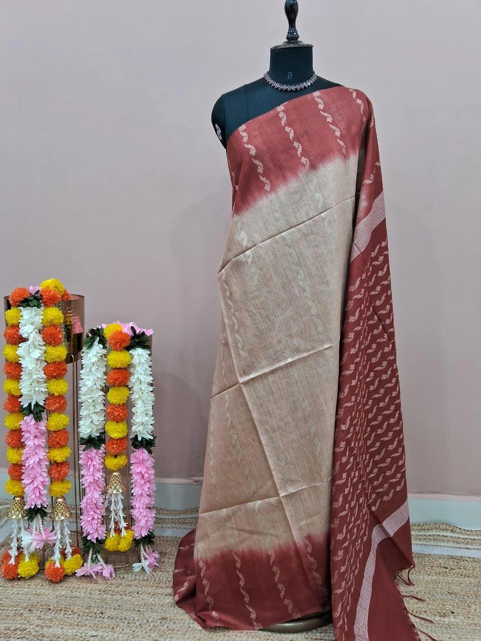 Beige Bamboo Silk Saree 