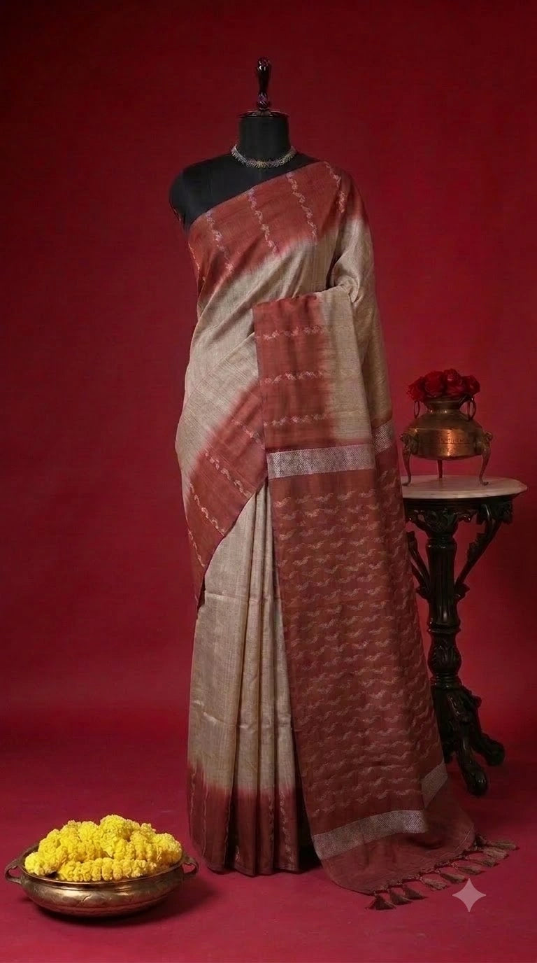 Beige Bamboo Silk Saree 