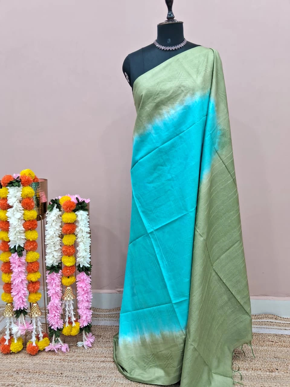 Sky Blue Bamboo Silk Saree