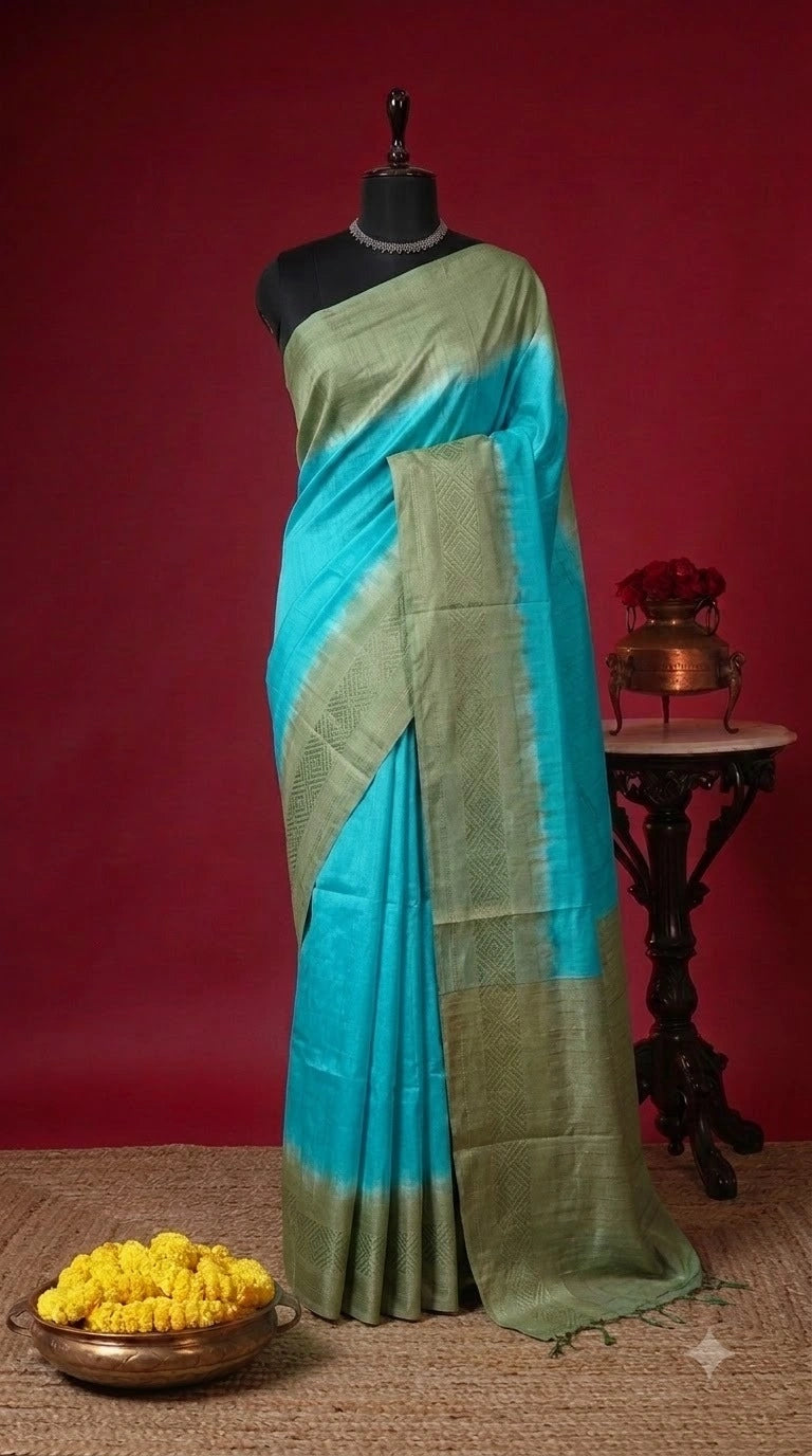 Sky Blue Bamboo Silk Saree