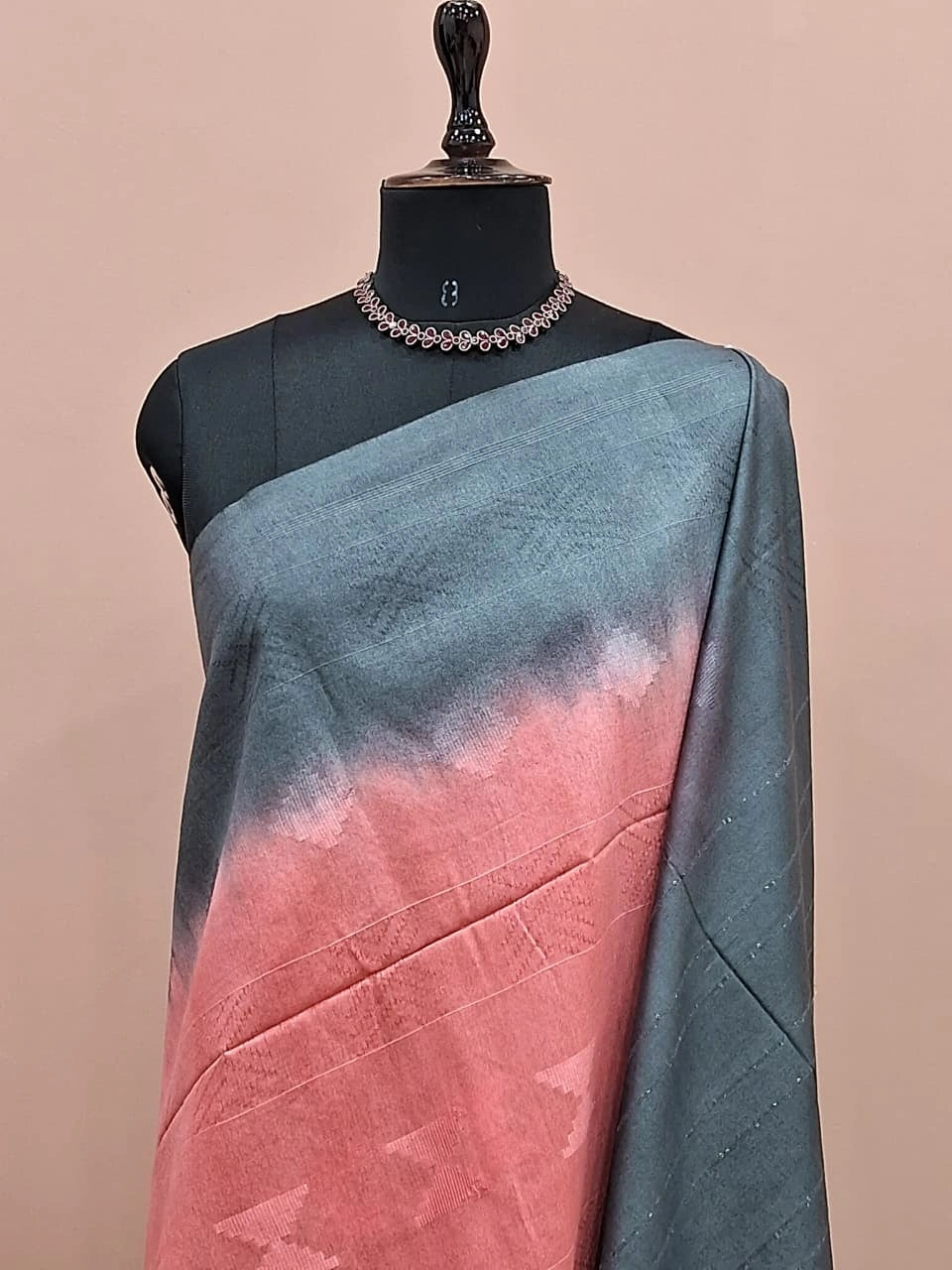 Light Peach Bamboo Silk Saree 1