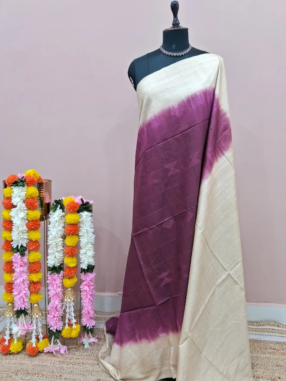 Wine Bamboo Silk Saree