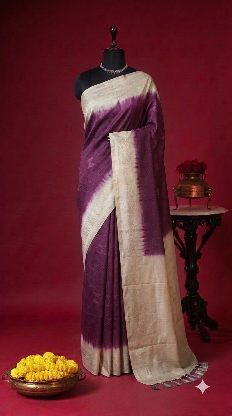 Wine Bamboo Silk Saree