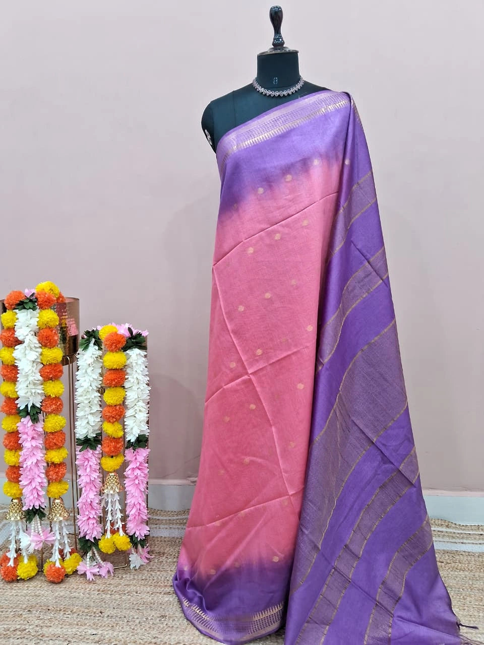 Baby Pink Bamboo Silk Saree 