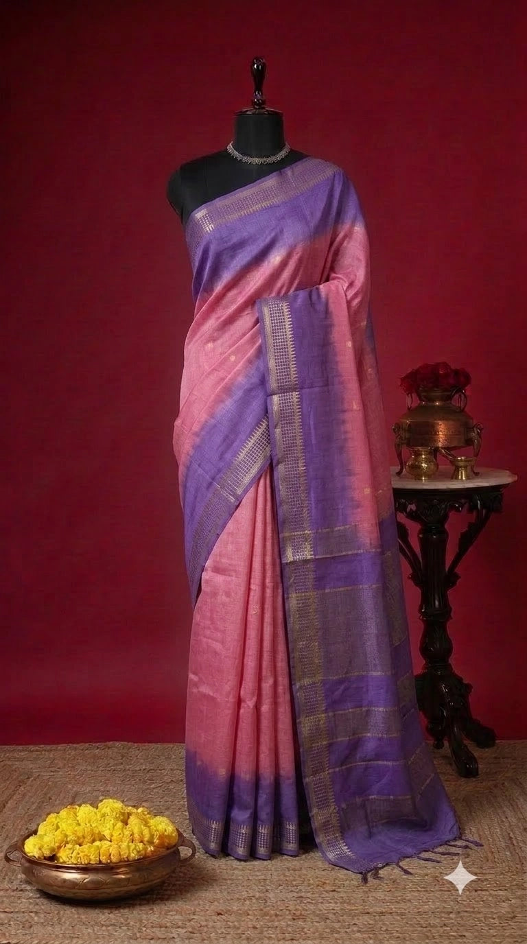 Baby Pink Bamboo Silk Saree 
