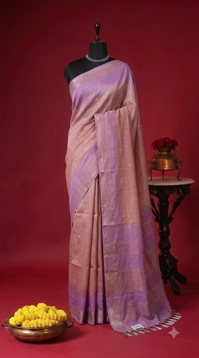 Cream Bamboo Silk Saree 