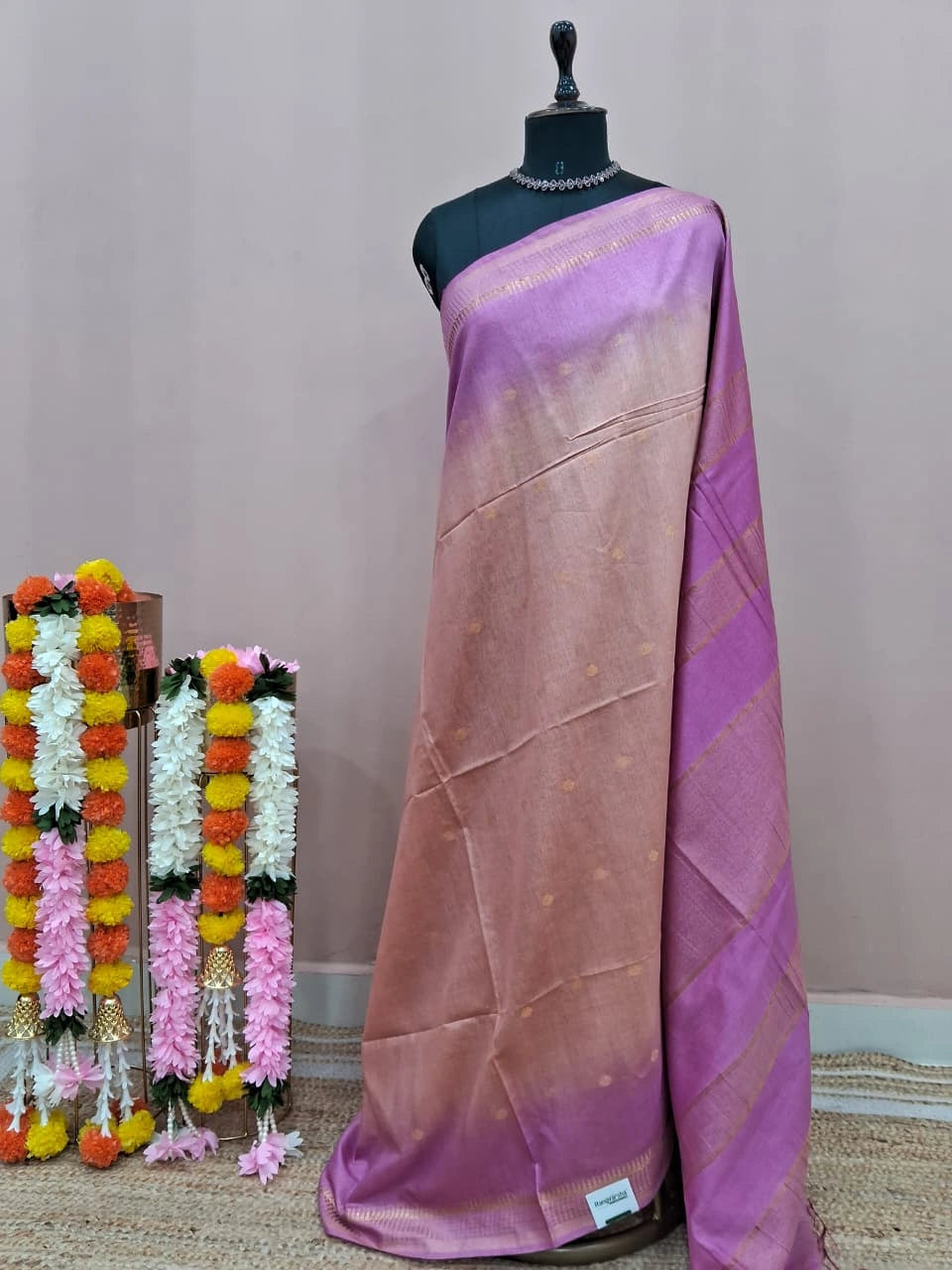 Cream Bamboo Silk Saree 