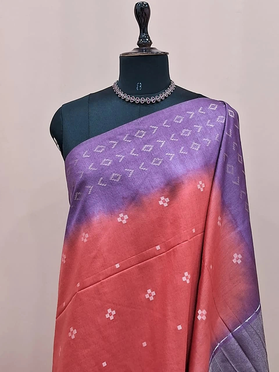 Candy Red Bamboo Silk Saree 1