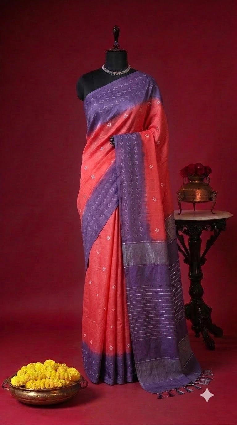 Candy Red Bamboo Silk Saree