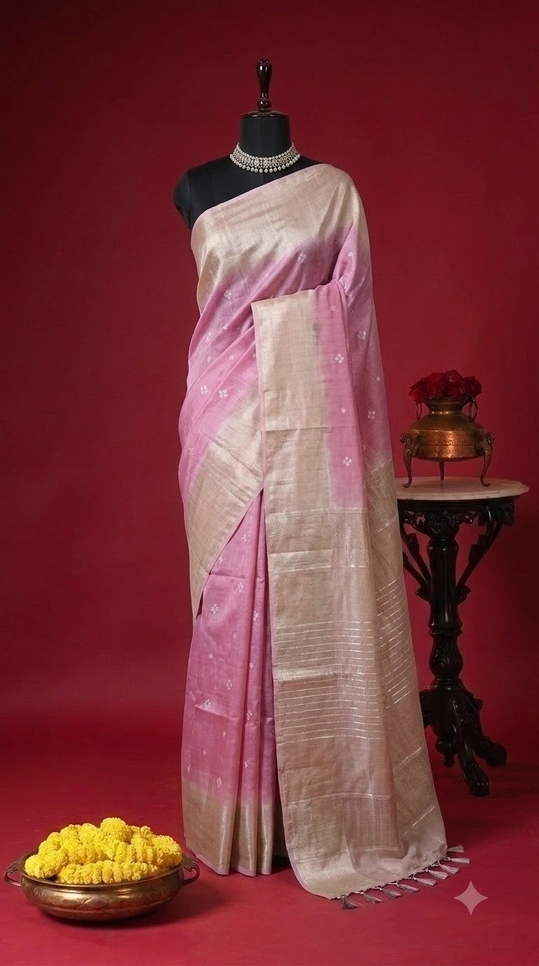 Baby Pink Bamboo Silk Saree