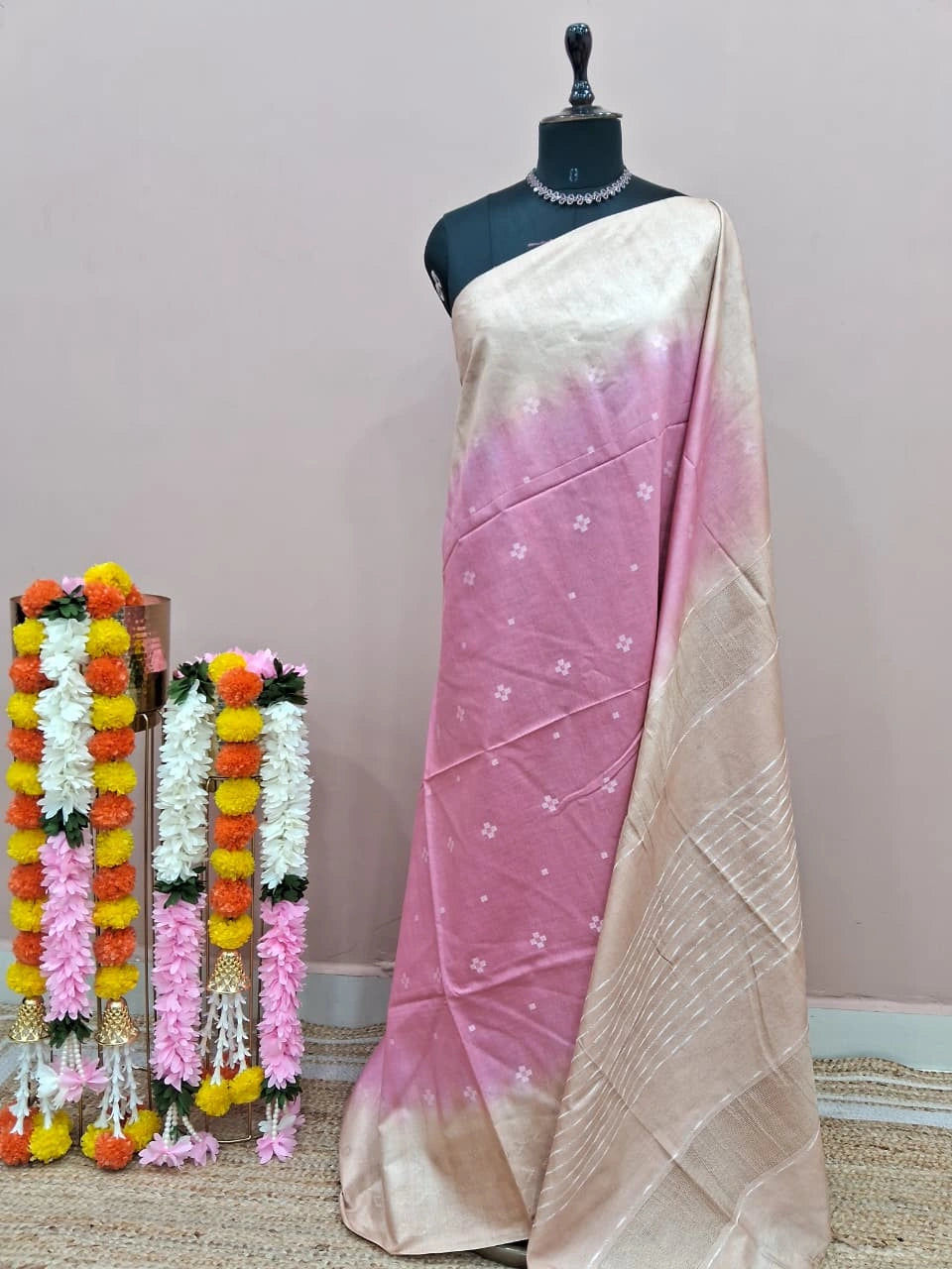 Baby Pink Bamboo Silk Saree