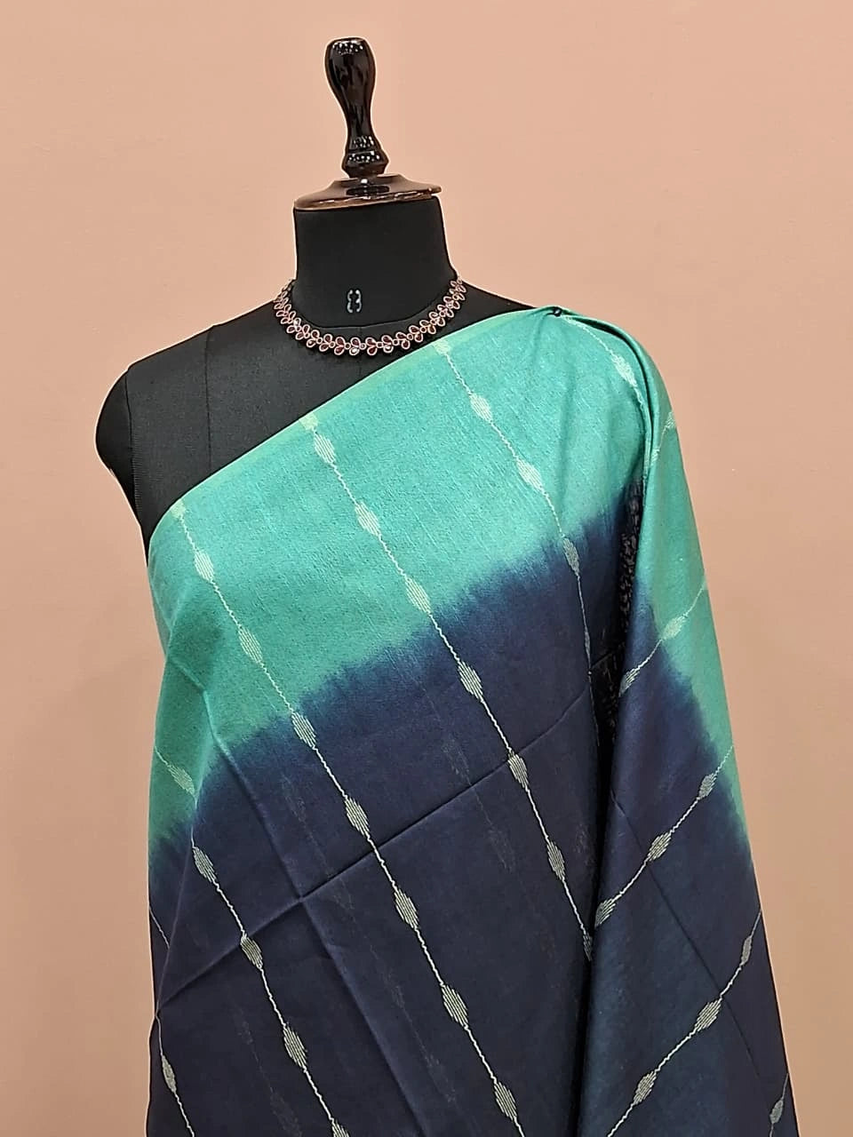 Navy Blue Bamboo Silk Saree 1