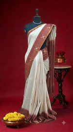 Beige Pure Bamboo Silk Saree 