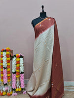 Beige Pure Bamboo Silk Saree 1