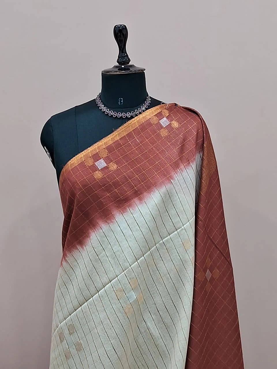 Beige Pure Bamboo Silk Saree 2