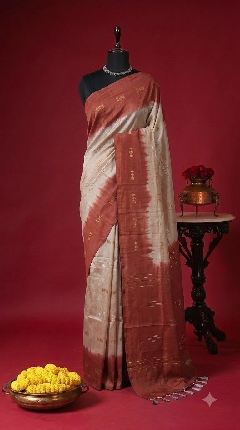 Cream Bamboo Silk Saree 