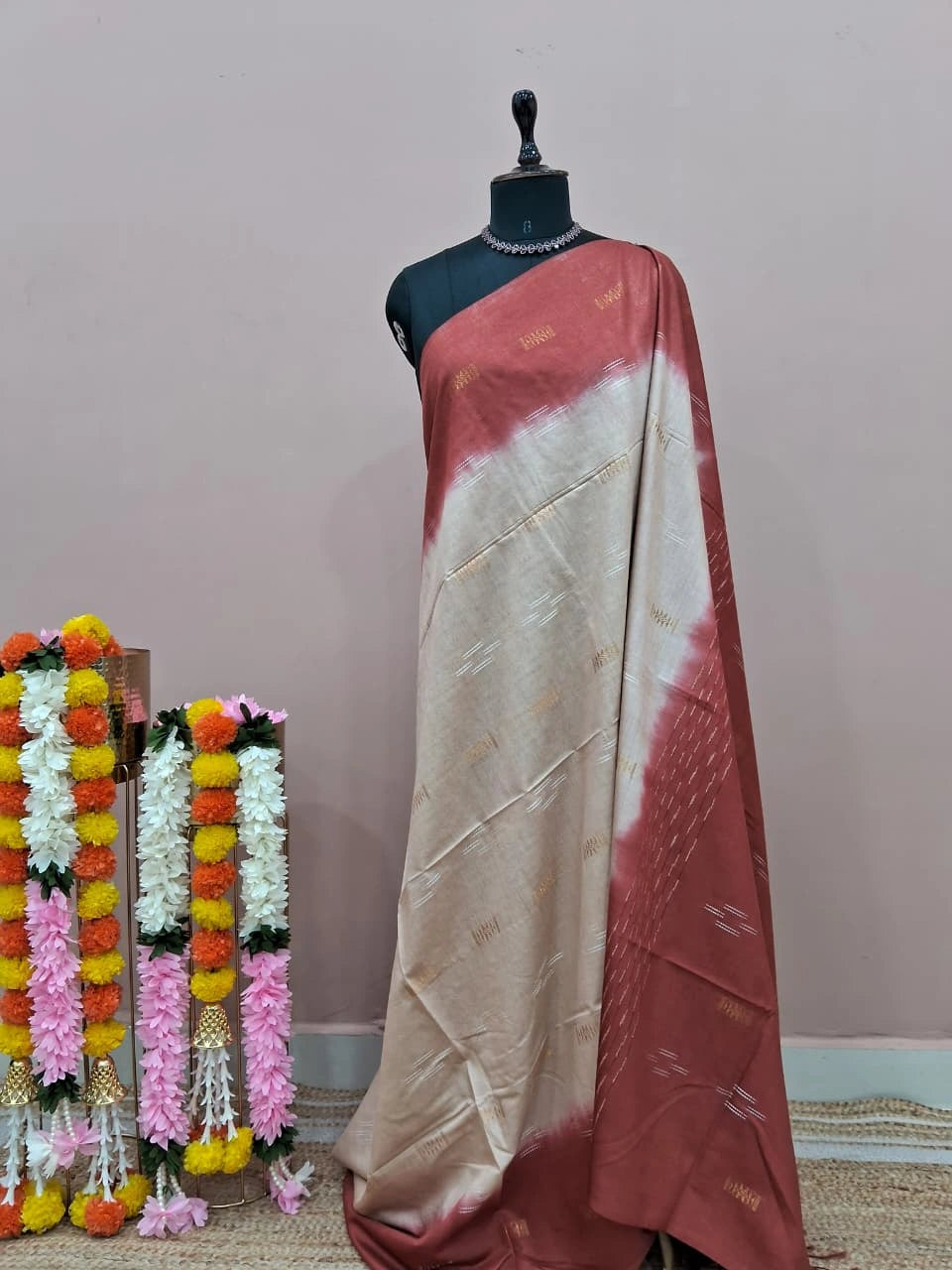 Cream Bamboo Silk Saree 
