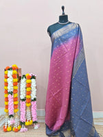 Pink Zari-Checked Bamboo Silk Saree 1