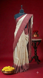 Cream Pure Bamboo Silk Saree 1